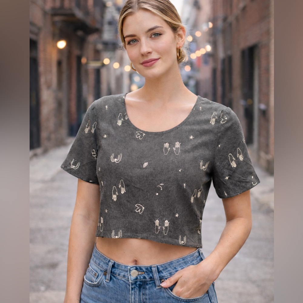 Paloma Wool Gray Cropped Top with Cream Accents